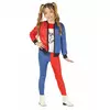 Verrücktes Clownmädchen-Kostüm für Kinder Karneval blau-rot-weiss, Größe: 9 Jahre (125-135 cm)