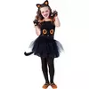 Niedliches Katzen-Kostüm Halloween-Verkleidung für Mädchen schwarz-orange, Größe: 5-7 Jahre