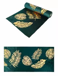 Tischläufer aus grünem Samt mit goldenen Blättern 28 cm x 3 m tropisch-schick