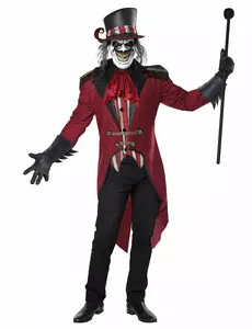 Schauriger Dompteur Herrenkostüm für Halloween Hutmacher rot-schwarz-gold, Größe: Large