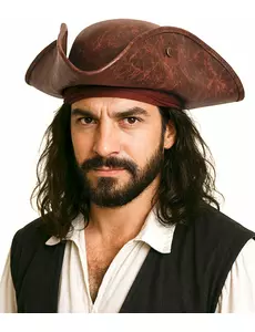 Cappello da pirata marrone effetto pelle per adulti