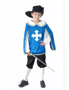 Costume da moschettiere blu per ragazzi, Taglia: 7-9 anni (120-130 cm)