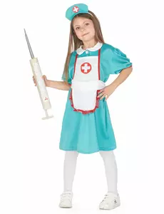 Krankenschwester Mädchenkostüm türkisfarben-weiss-rot, Größe: 7-9 Jahre (120-130 cm)