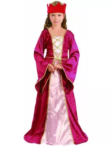 Costume da regina medievale rosso per bambine, Taglia: 7-9 anni (120-130 cm)