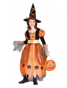 Déguisement sorcière orange fille Halloween, Taille: 4–6 ans (110–120 cm)