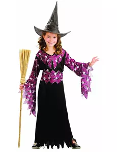 Déguisement sorcière avec chapeau fille Halloween, Taille: 7–9 ans (120–130 cm)