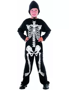 Costume da scheletro di Halloween per bambini, Taglia: 7-9 anni (120-130 cm)