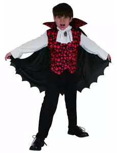 Vampir-Jungenkostüm mit Totenköpfen schwarz-weiß-rot, Größe: 10-12 Jahre (130-140 cm)