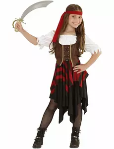 Piratin-Mädchen-Kostüm mit Korsett bunt, Größe: 11-13 Jahre (158 cm)