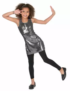 Déguisement disco paillettes argent fille, Taille: 7–9 ans (M)