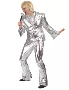 Déguisement Disco Argent brillant Homme, Taille: Large