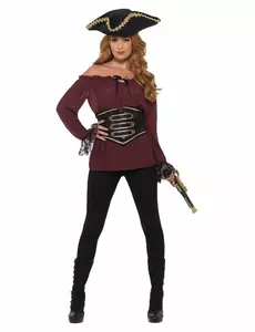 Chemise pirate bordeau luxe femme, Taille: Medium