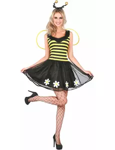 Süßes Bienen-Kostüm für Damen mit Blüten gelb-schwarz, Größe: Medium