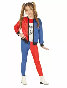 Verrücktes Clownmädchen-Kostüm für Kinder Karneval blau-rot-weiss, Größe: 9 Jahre (125-135 cm)
