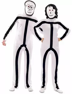 Lustiges Strichmännchen-Kostüm für Erwachsene Karnevals-Verkleidung schwarz-weiss, Größe: Medium/Large (52)