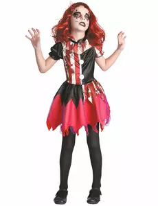 Zombie-Harlekin Mädchenkostüm Halloween schwarz-weiss-rot, Größe: 10-12 Jahre (130-140 cm)