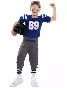 Déguisement joueur de football américain bleu enfant, Taille: 7–9 ans (122–138 cm)