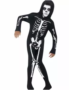 Skelett-Kostüm Untoter Halloween-Verkleidung für Jungen schwarz-weiss, Größe: 7-9 Jahre(130/143 cm)