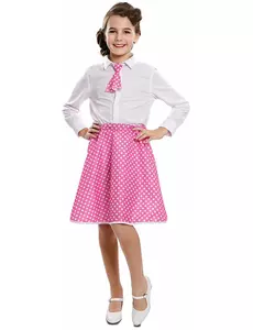 Gonna rosa da ragazza pin-up con cravatta, Taglia: 7-10 anni (122-139 cm)