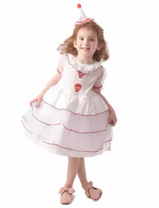 Schauriges Clown-Kostüm für Mädchen Halloween rot-weiß, Größe: 3-4 Jahre(92-104 cm)