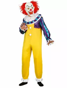 Horrorfilm-Killerclown Halloween-Kostüm für Herren blau-gelb-weiss, Größe: Small