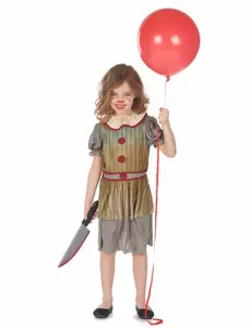 Déguisement clown terrifiant gris fille, Taille: 13–14 ans (140–152 cm)