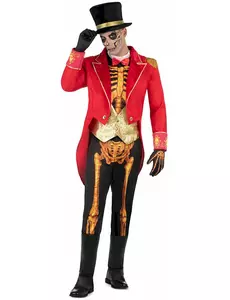 Zirkusdirektor-Kostüm Skelett für Herren schwarz/rot, Größe: Medium