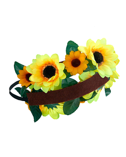  Hippie Blumen-Haarband für Damen Kostüm-Accessoire grün-gelb, fig. 1 