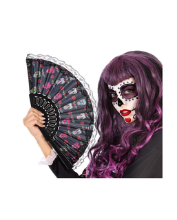  Tag der Toten-Fächer Kostüm-Accessoire für Halloween schwarz-weiss-rosa, fig. 1 