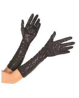  Gants noirs mi-longs avec sequins adulte, fig. 1 