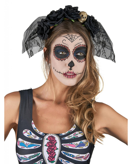  Serre-tête noir voile dentelle Dia De Los Muertos, fig. 1 