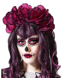  Dia de los muertos Damen-Stirnband mit großen rosa Blumen, fig. 1 