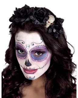  Serre-tête roses noires avec tête de mort femme Dia de los muertos, fig. 1 