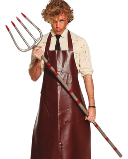  Blutverschmierte Heugabel Zubehör für Halloween Spielzeug-Waffe silber-rot 155 cm, fig. 1 