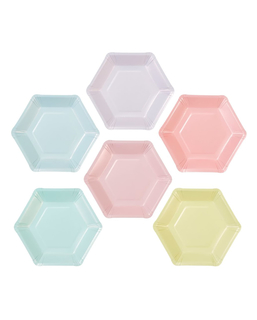  12 Petites assiettes en carton hexagonales 6 couleurs pastel 18 cm, fig. 1 