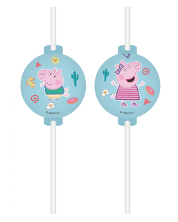  Peppa Wutz™-Trinkhalme mit Medaille 4 Stück bunt, fig. 1 