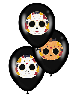  6 Ballons en latex dia de los muertos noirs 28 cm, fig. 1 