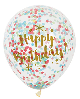  6 Ballons en latex Happy Birthday confettis multicolores 30 cm, fig. 1 