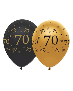  6 Ballons en latex 70 ans noirs et dorés 30 cm, fig. 1 