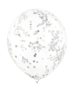  6 Ballons en latex transparents avec confettis argentés 30 cm, fig. 1 