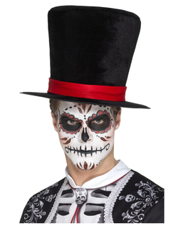  Dia de los muertos Zylinder mit Band Kostüm-Accessoire schwarz-rot, fig. 1 