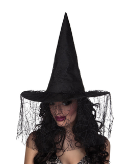  Chapeau sorcière noir avec voile araignée femme Halloween, fig. 1 