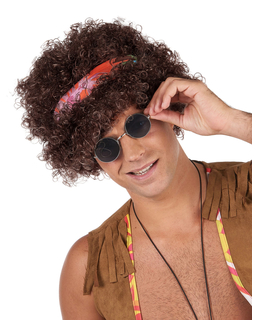  Hippie Afro Perücke für Erwachsene braunhaarig, fig. 1 