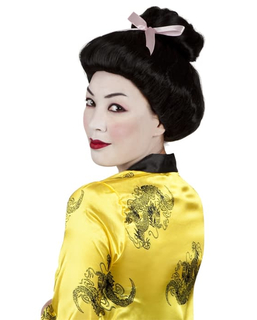  Geisha Perücke für Damen Hochsteckfrisur mit Schleife schwarz, fig. 1 