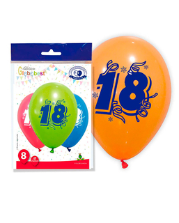  8 Ballons chiffre 18 multicolores 30 cm, fig. 1 