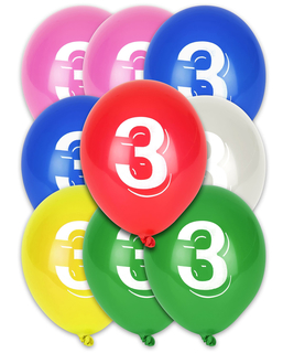  8 Ballons chiffre 3 multicolores 30 cm, fig. 1 