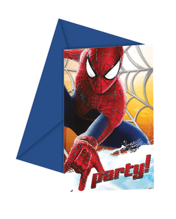  Spiderman™-Einladungskarten und Briefumschläge 6 Stück blau-rot 12x12,5cm, fig. 1 