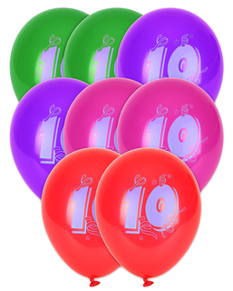  8 mehrfarbige Luftballons mit der Nummer 10, 30 cm, fig. 1 