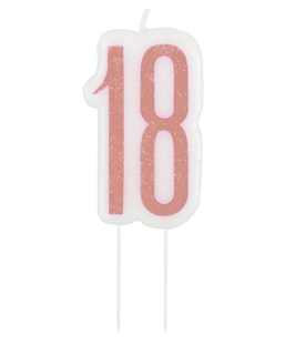  Bougie d'anniversaire sur pic 18 ans rose pailleté 7 cm, fig. 1 