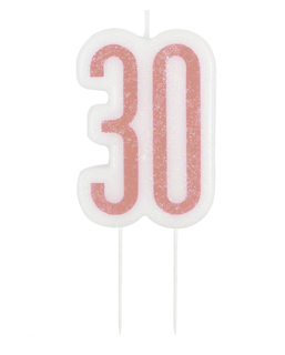  Bougie d'anniversaire sur pic 30 ans rose pailleté 7 cm, fig. 1 